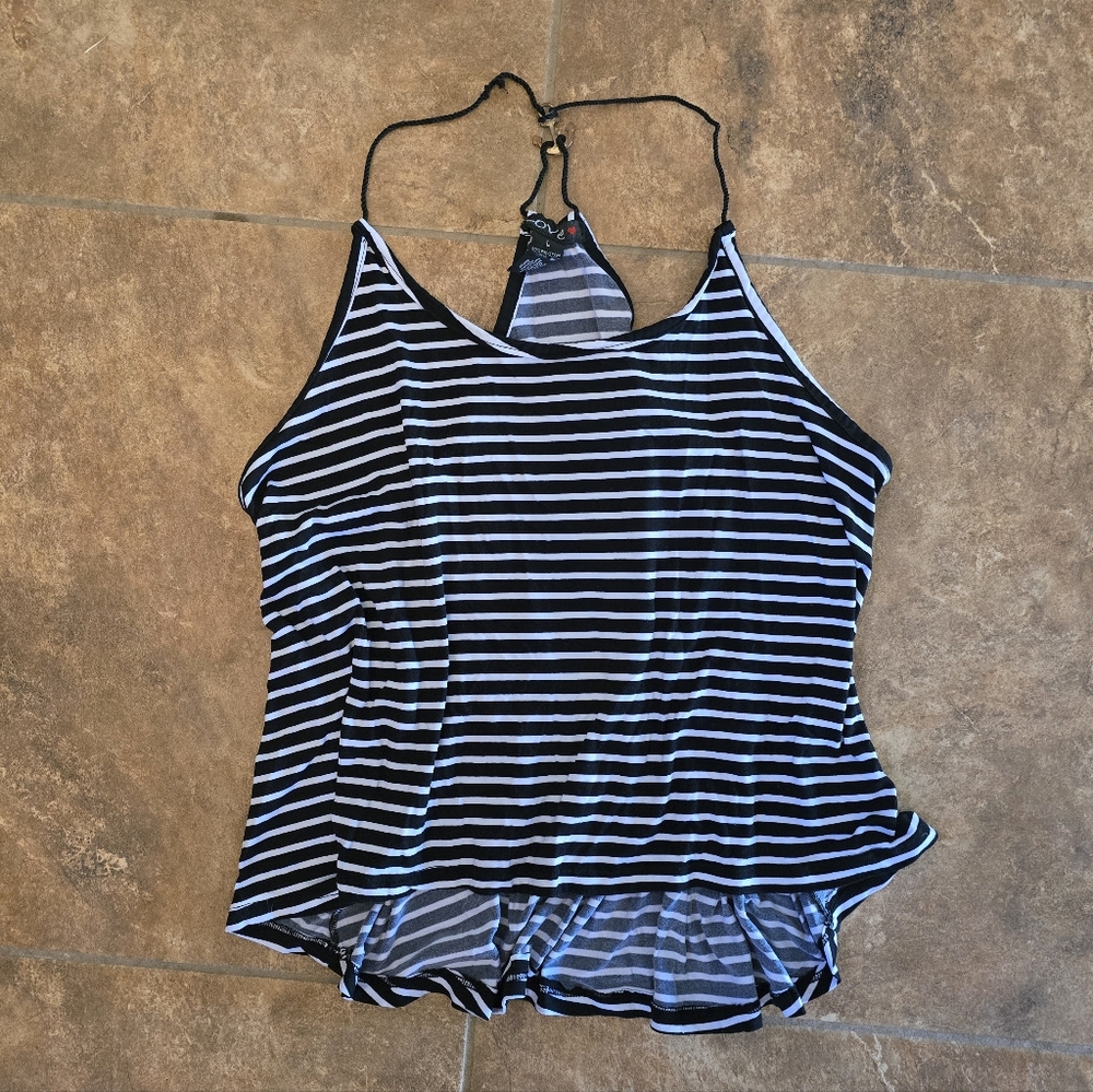 Black White Striped Love Anchor Racerback